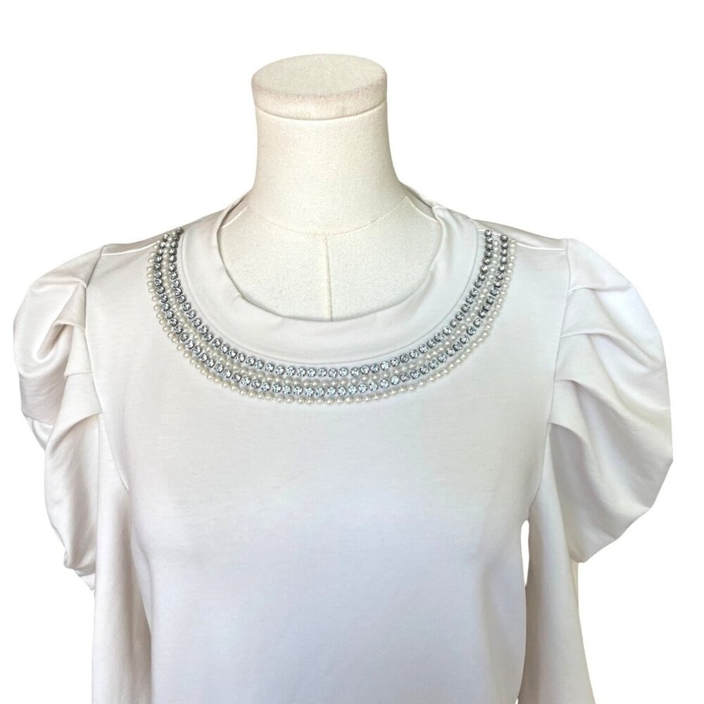 Ann Taylor Embellished Puff Sleeve Sweater Size S Holiday Cottagecore Peasant - Picture 4 of 8